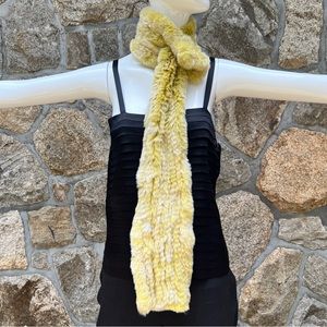 Jocelyn rabbit knit fur pull through scarf in chartreuse.